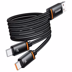 USB Kaabel Essager Double 2in1 must USB / 2xType-C 100cm