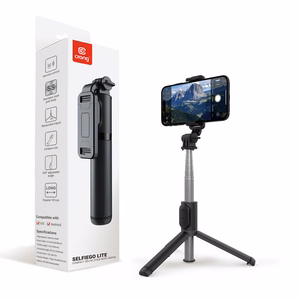 Crong SelfieGo Lite kompaktne Bluetooth-selfipulk ja statiiv, must