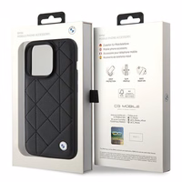 BMW Leather Quilted ümbris jaoks iPhone 15 Pro Max - must