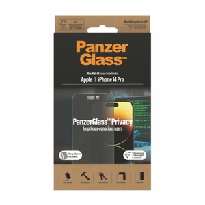 PanzerGlass Ultra-Wide Fit Karastatud klaas Antibacterial Privaatsus with Positioner jaoks iPhone 14 Pro
