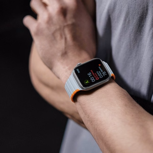 Магнитный ремешок для Apple Watch SE, 9, 8, 7, 6, 5, 4, 3, 2, 1 (41, 40, 38 mm) Dux Ducis (LD Version) - серо-оранжевый