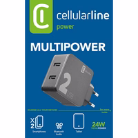 Cellularline Multipower 2 - 2x USB-A 12W + 12W mains laadija (must)