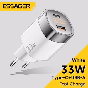 Laadija Essager Ling valge 33W (1xPD / 1xQC3.0 / LED voltmeetriga)