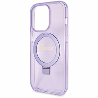 Guess Ring Stand Script Glitter MagSafe ümbris jaoks iPhone 14 Pro Max - lilla