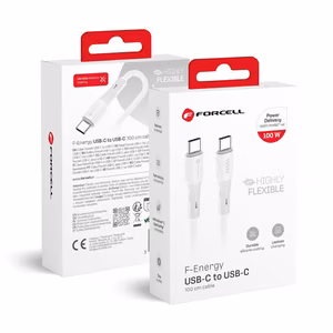 Kaabel USB C to USB C Forcell F-Energy QC4.0 PD 5A 100W Silikoon 1 m C347 valge