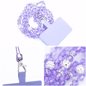 CRYSTAL DIAMOND Phone lanyard, Phone pendant / cord length 74cm (37cm in the loop) / on neck - lilla