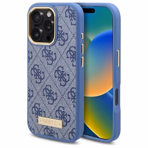 Guess 4G Logo Plate MagSafe Ümbris jaoks iPhone 16 Pro - sinine