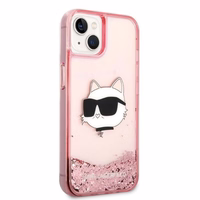 Karl Lagerfeld Glitter Choupette Head ümbris jaoks iPhone 14 Plus - roosa