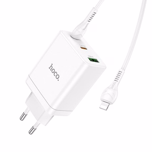Phone charger Hoco 2 x USB C + USB A QC3.0 PD 3A 35W + cable USB C to Lightning N33 white