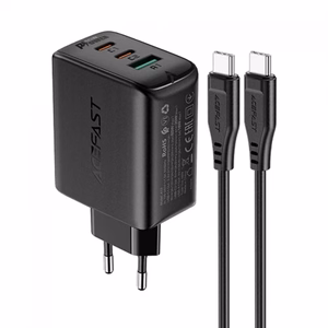 Laadija Acefast A13 must 65W (2xPD / 1xQC3.0) + Type-C / Type-C 120cm kaabel