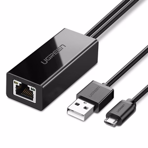 Ugreen 30985 väline võrgukaart Chromecast micro USB / USB-A pistikutega 100Mb/s 1m must