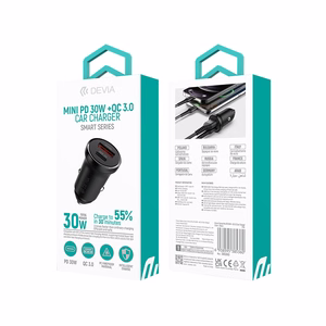Devia autolaadija Smart Mini PD QC 3.0 30W 1x USB 1x USB-C valge