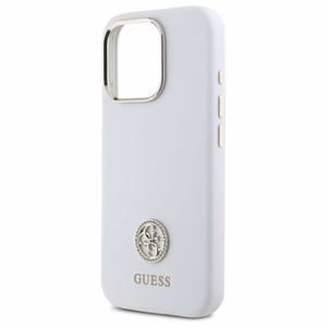 Guess Silicone Logo Strass 4G Ümbris jaoks iPhone 16 Pro - valge