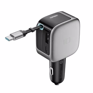 Cuktech CC903P car charger 100 W, with display and 70 cm retractable USB-C cable – gray