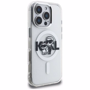 Karl Lagerfeld IML Glitter Karl & Choupette Sketch Logo MagSafe ümbris iPhone 16 Pro - läbipaistev