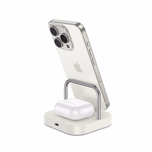 Desktop laadija Hoco 2in1 USB C PD QC 3A 30W + juhtmevaba charging 5W CQ16B milky valge