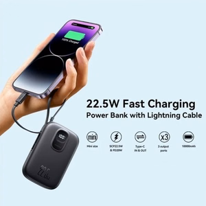 Akupank Joyroom JR-PBF18 must 10000mAh 22.5W PD / QC3.0 + integreeritud Lightning kaabel + Type-C kaabel