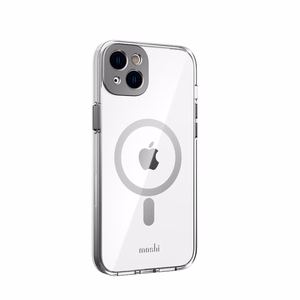 Moshi iGlaze ümbris seadmele iPhone 14 Plus, MagSafe'iga ühilduv, läbipaistev Meteorite Gray detailidega