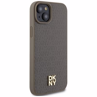 DKNY Leather Pattern Metal Logo MagSafe ümbris jaoks iPhone 15 / 14 / 13 - brown