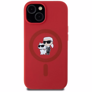Karl Lagerfeld Silicone Karl&Choupette Heads Ring MagSafe iPhone 15 Ümbris - Punane