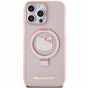 Hello Kitty Ring Stand Glitter Electrop Logo MagSafe Ümbris jaoks iPhone 15 Pro Max - Roosa