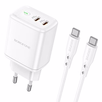Laadija Borofone BN9 35W 2xUSB-C + USB-C to USB-C kaabel 1.0m valge