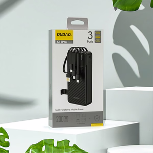 Dudao K11 Pro 20000mAh Powerbank koos sisseehitatud kaablitega - must