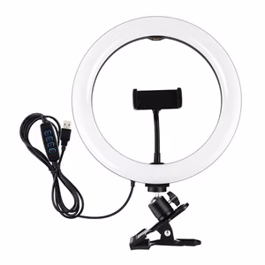 LED rõngasvalgusti 26cm telefoni hoidja ja kinnitusklambriga, USB