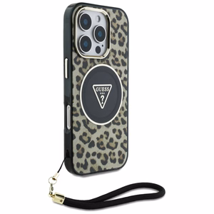Guess HC IML Leopard Triangle Cord Strap MagSafe Ümbris jaoks iPhone 16 Pro - Brown