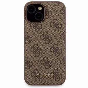 Guess 4G Metal Logo ümbris set jaoks iPhone 15 + 5000mAh MagSafe power bank - brown