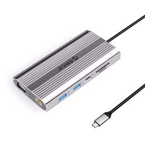Orico XDR 12in1 USB-C Docking Station USB-A USB-C HDMI 4K VGA RJ45 Gigabit PD 100W SD and microSD Card Reader - Silver