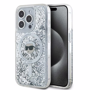 Чехол Karl Lagerfeld Liquid Glitter Karl Head MagSafe для iPhone 15 Pro Max - прозрачный