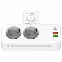 Beline pikendusjuhe LED valgustusega 2xUSB-A/USB-C/2xAC valge