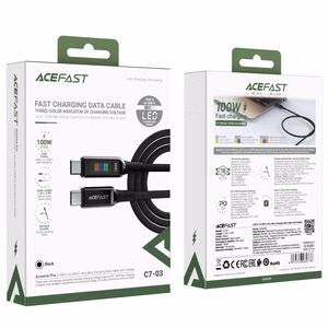 Acefast C7-03 кабель USB-C USB-C 100W 1.2м с дисплеем - чёрный