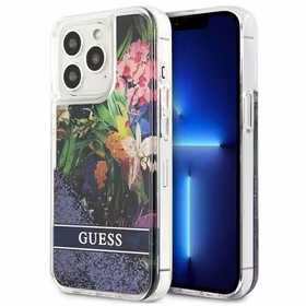 Guess GUHCP13LLFLSB iPhone 13 Pro / 13 6.1" sinine/sinine kõvakaane Lille vedel Glitter