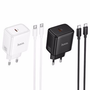 GaN зарядное устройство для телефона Hoco USB C PD AVS 40W max 60W с кабелем USB C на USB C N83 белое