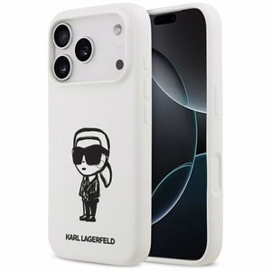 KARL LAGERFELD ümbris jaoks IPHONE 17 Pro compatible with MagSafe KLHMP17LSKIGROH (Silicone W/ KL Sketch & Logo) valge