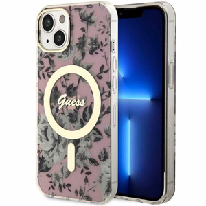 Guess Flower MagSafe ümbris jaoks iPhone 14 - roosa
