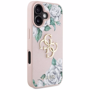 Guess Grained Roses Big 4G logo iPhone 16 ümbris - roosa
