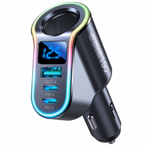 Autolaadija Joyroom „JR-CL21" must 150W (2xPD / 1xUSB / lisaport / LED)