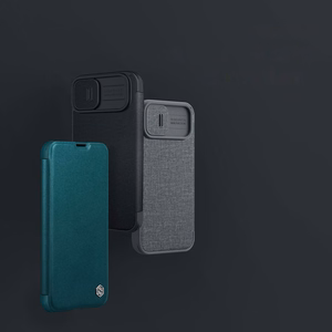 Nillkin Qin Cloth Pro Case Case iPhone 14 Plus kaamerakate Holster Cover Flip Case Sinine