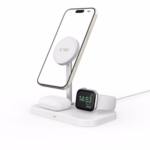 Tech-Protect QI15W-A22 MagSafe induktiivne laadija koos 3in1 MagSafe alus jaoks smartphone / Apple Watch / AirPods - valge
