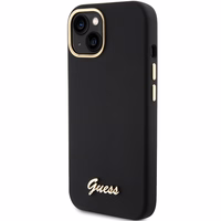 Guess Silicone Script Metal Logo & Frame ümbris jaoks iPhone 15 - must