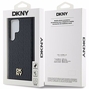 DKNY Leather Pattern Metal Logo MagSafe ümbris jaoks Samsung Galaxy S24 Ultra - must