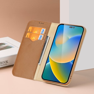 Dux Ducis Hivo Nahast Flip Cover Ehtne nahast rahakott kaartide ja dokumentide jaoks iPhone 14 Pro Max Brown