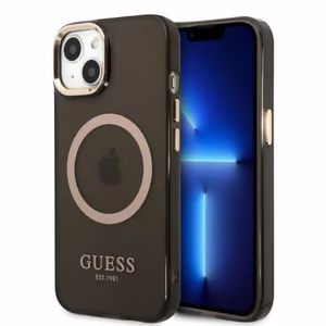 Guess kuldne Outline Translucent MagSafe ümbris jaoks iPhone 13 - must