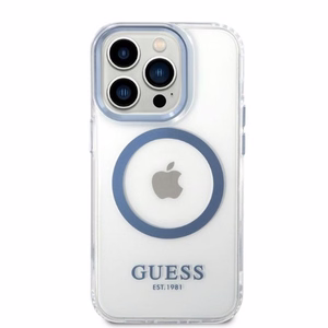Guess Metal Outline MagSafe ümbris jaoks iPhone 14 Pro - sinine