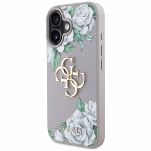 Guess Grained Roses Big 4G Logo iPhone 16 Ümbris - Lilla