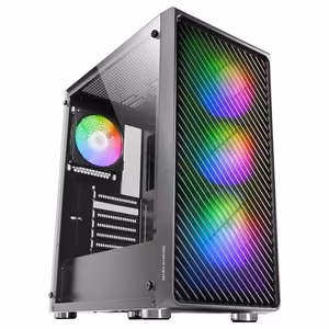 Mars Gaming MC-F ATX mänguarvuti poolkorpus, täiskarastatud klaas, metallvõrk esiküljel, 4× 120 mm ARGB ventilaatorid, must
