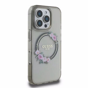 Guess IML Flowers Wreath MagSafe Ümbris jaoks iPhone 16 Pro - Must